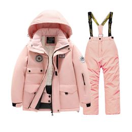 Autres articles de sport Costume de ski pour enfants Garçon Fille Hiver Peluche Épais Coton Vêtements Pantsset Snow Snowboard Veste Pantalon Vêtements imperméables 231211