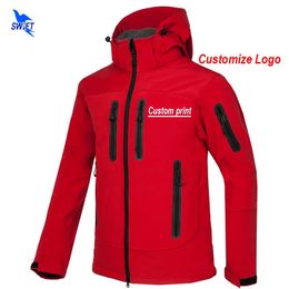 Andere sportartikelen Custom Print Softshell Jacket Men Waterdichte fleece thermische buitenkap met hikenwandlaag skitrekking camping hoodie kleding 230927