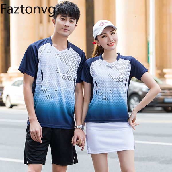 Faztonvg Tennis Outfit Femmes O-cou Manches Courtes Imprimé Séchage Rapide T-shirts Unisexe Sport Badminton Ensembles Gym Vêtements 230808