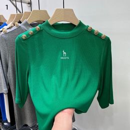 Andere sportartikelen Hazzys Golf European Design Sense Button Fivecent Sleeve T-shirt voor dames Fashion Western Style Half High Collar Undershirt 230627