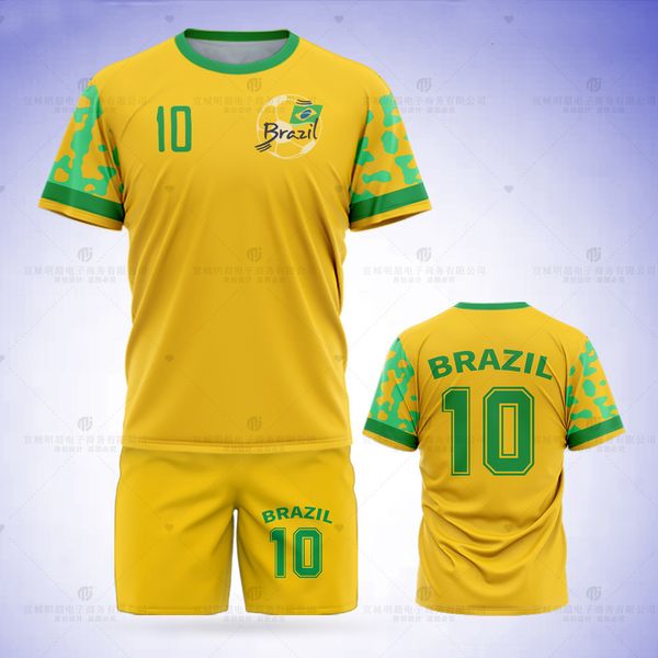 Otros artículos deportivos Jumeast Brasil Camiseta de fútbol Patrón Conjunto de camiseta Estampado de bandera Pantalones cortos Malla amarilla Pelota deportiva Ropa Uniforme de equipo 230705