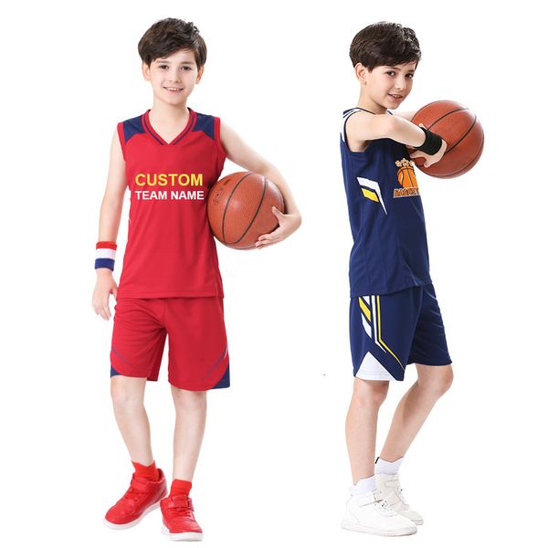 Autres articles de sport Maillots de basket-ball pour enfants Ensembles uniformes de basket-ball de l'école primaire personnalisés Chemise sans manches respirante Costume de basket-ball court pour les garçons 230620