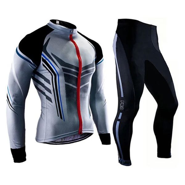 Autres articles de sport Maillot de cyclisme à manches longues Pantalon de vélo de route et chemise Hommes Noir Gris Maillot Ciclismo Vêtements de vélo 231024