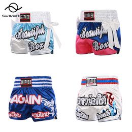 Otros artículos deportivos Pantalones cortos de muay thai Pantalones cortos de entrenamiento de boxeo de satén Hombres Mujeres Niños Lucha Pantalones de kickboxing Bordado MMA Boxeo Trunks con arco 230621