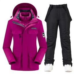 Autres articles de sport Combinaison de ski Costumes de snowboard Femmes Coupe-vent imperméable chaud épaissir pantalon de neige et doudoune vêtements ensemble hiver 231109