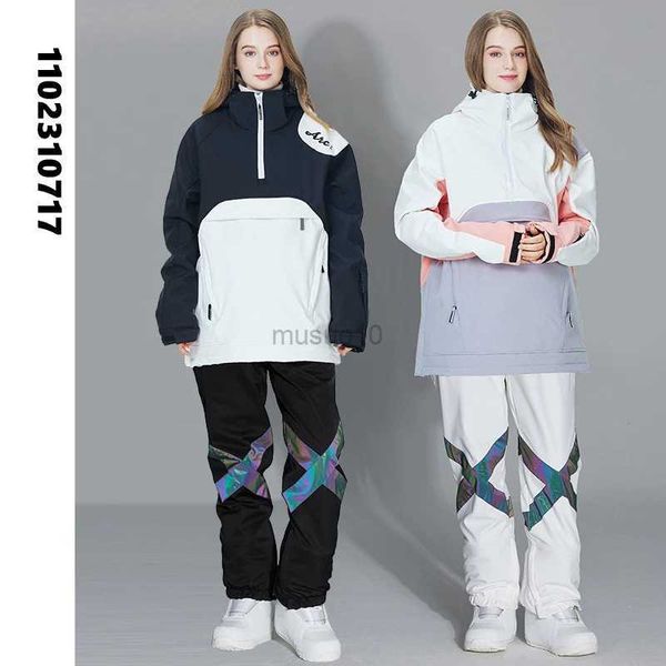 Otros artículos deportivos Traje de esquí Mujeres Hombres Pantalones reflectantes Chaqueta de snowboard con capucha Impermeable A prueba de viento Pareja Trajes de nieve Conjunto al aire libre SK009 HKD231106