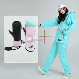 Autres articles de sport Costume de ski Femme Veste de ski Pantalon de snowboard Costumes de ski de montagne d'hiver Femme Ski Vêtements de sport imperméables Cadeau de gants HKD231106