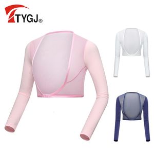 Autres articles de sport TYGJ Summer Thin Golf Wear for Women Inside Long Sleeve UV Protection Ice Silk Bottoming OutdShawl Cuff Gants Top vêtements 230627