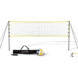 Autres articles de sport Filet de volley-ball - Comprend un sac de transport en PU de 32 x 3 pieds, une taille de 8,5 pouces, des lignes de délimitation, des poteaux en acier, une pompe Heig Dhzoa