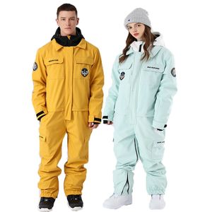 Autres articles de sport Combinaison de ski d'hiver Femmes Chaud Veste de snowboard en plein air Hommes Salopette Onepiece Ski imperméable à capuche Ensemble 231211