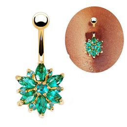 Andere roestvrijstalen bloem Crystal Navel Bar Belly Button Ring Piercing Sieraden Unisex Sexy Punk lichaam Accessoires