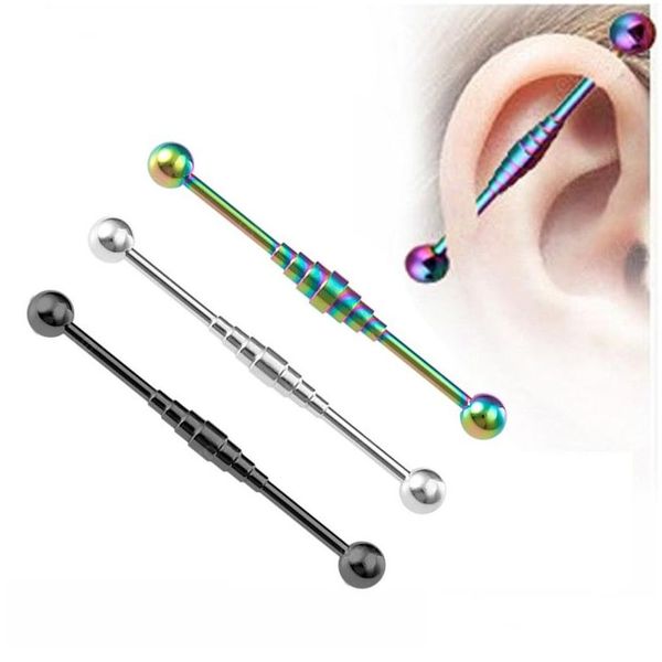 Autre Acier Inoxydable Industriel Barbell Cartilage Boucle D'oreille Longue Oreille Stud Bar Helix Tragus Piercing Pour Femmes Hommes Corps Bijoux Drop De Dhfay