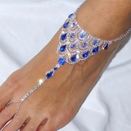 Andere Stonefans Blue Royal Blue Barefoot Anklet Sandaal Wedding Hoge hakken Toe ring Anklet Bracelet op beenketens sieraden 221008