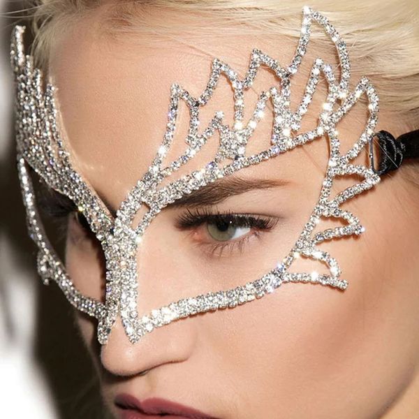 Autres Stonefans exagéré strass masque sexy fait à la main femmes festival accessoires boule de cristal fête maquillage bijoux 231120