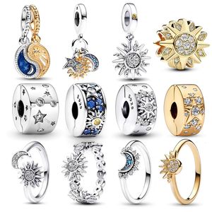 Andere Sun Moon Star Triple Charm Set Kralen Hanger Ring Clip Fit Originele Armband DIY Vrouwen Sieraden Cadeau Zomer 231219