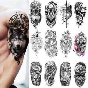 Autres fournitures de tatouage 100 pièces en gros imperméable temporaire tatouage autocollant loup tigre crâne serpent fleur corps bras henné faux manches homme femmes 230831