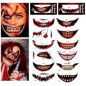 Overige Tatoeagebenodigdheden 12 stuks Halloween Tijdelijke tatoeages Clown Enge Mond Tattoo Sticker voor Feest Rekwisieten Horror Cosplay Kostuum Make-up Rekwisieten 230831