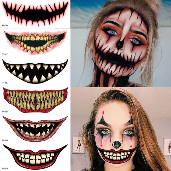 Otros suministros de tatuaje 1 unids Halloween PVC Tatuaje Pegatinas Horror Labios DIY Pegatinas Boca grande Tatuajes Impermeable Maquillaje divertido Sonrisa Labio Belleza Herramienta 230919