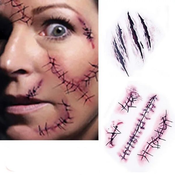 Otros suministros de tatuaje 3 Unidsset Etiqueta engomada del tatuaje impermeable Halloween Zombie Scar Tatuajes Cicatrices falsas Disfraz sangriento Maquillaje Decoración de Halloween 231215
