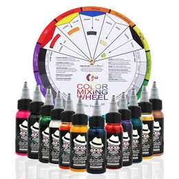 Overige tattoo-benodigdheden OPHIR 12 kleuren airbrush-inkten met wiel 30ML fles Body Art verfkleuren voor tijdelijk pigment_TA053 AC128 230921