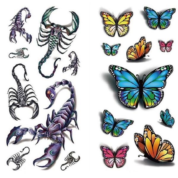 Otros suministros de tatuaje Etiqueta engomada del tatuaje temporal a prueba de agua Mariposa Flor Rosa Tatuajes 3D Escorpión Araña de Halloween Arte corporal Brazo Tatuaje falso Mujeres 230830