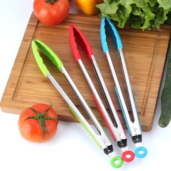 Autres outils Pince alimentaire en silicone Pince de cuisine en acier inoxydable Pince de cuisson antidérapante Pince BBQ Salade Grill Accessoires de cuisine