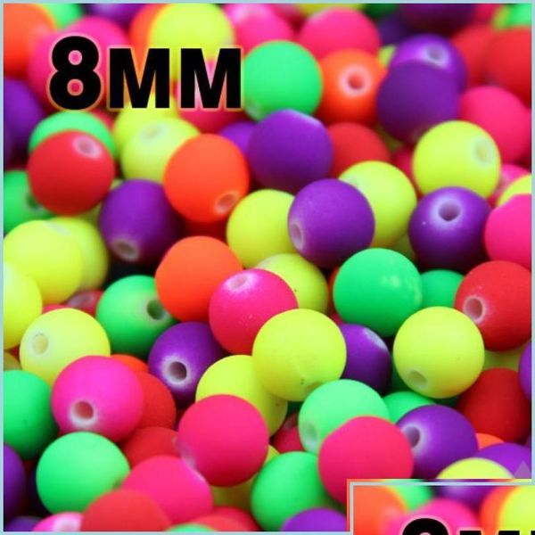 Autre qualité supérieure 100pcs Couleur de bonbon mélangée perles en caoutchouc acrylique néon mat 8 mm rond