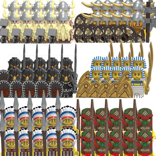 Autres jouets 10pcs médiévale militaire construction âge guerre sodiers chiffres armure casque armes égyptien viking guerrier briques jouets 231218