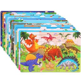 Autres jouets 24 Modelswooden Puzzle Childrens Animal Dinosaur Plane Cartoon Puzzle Infant Education Early et Intelligent Building Block Toys S245163 S245163