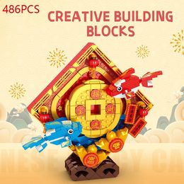 Autres jouets 486pcs Koi Coin Building Blocks Style chinois Série Assemblage MOC Modèle Briques Jouets Cadeaux de Noël pour enfants et adultes 231116