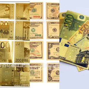 Autres jouets 7 8pcs billets commémoratifs 24K plaqué or dollar euros faux cadeaux d'argent collection antique billet de banque USD jouet de monnaie 22111161M5