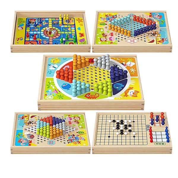 Otros juguetes 9 en 1 Mini juego de ajedrez Tablero de ajedrez Ajedrez volador de madera Damas chinas Juego de tablero de Ludo volador Juego de mesa de madera portátil Juguete 231019