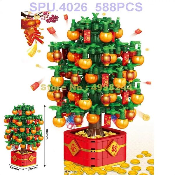 Otros juguetes 90101 588pcs Año chino Fortune Orange Money Treasure Tree con bloques de construcción ligeros Juguete 231116