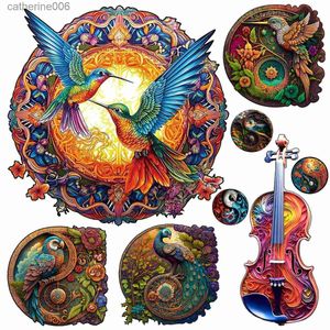 Other Toys Adults Animal Wooden Puzzles Twin Hummingbirds Collecting Honey Wood Jigsaw Puzzle Educational Toys For Kids AdultsL231024