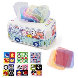 Autres jouets Baby Tissue Box Montessori Square Sensory Toy Crée un apprentissage de l'éducation arc-en-ciel pour les jeunes enfants et les nourrissons
