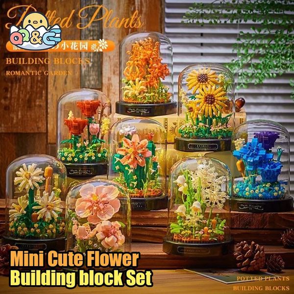 Autres jouets Blocs de construction de bouquet avec boîte d'affichage Mini fleur de vie éternelle 3D bricolage assemblage de briques de puzzle ornement décor cadeau romantique 231117