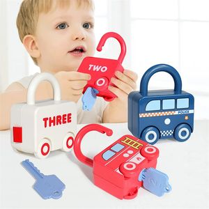 Autres jouets Jouets éducatifs pour enfants Verrou d'apprentissage pour enfants avec clés Numéros de voiture correspondant Comptage Mathématiques Montessori Enseignement Jouet de crochetage 230621