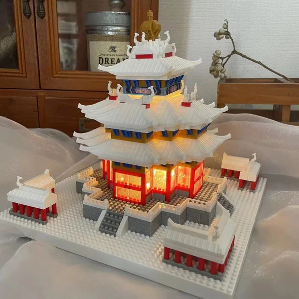 Autres jouets Blocs de construction d'architecture chinoise Imperial Snowy View Corner Tower DIY Diamond Construction Blocks Jouets pour enfants cadeau 231116
