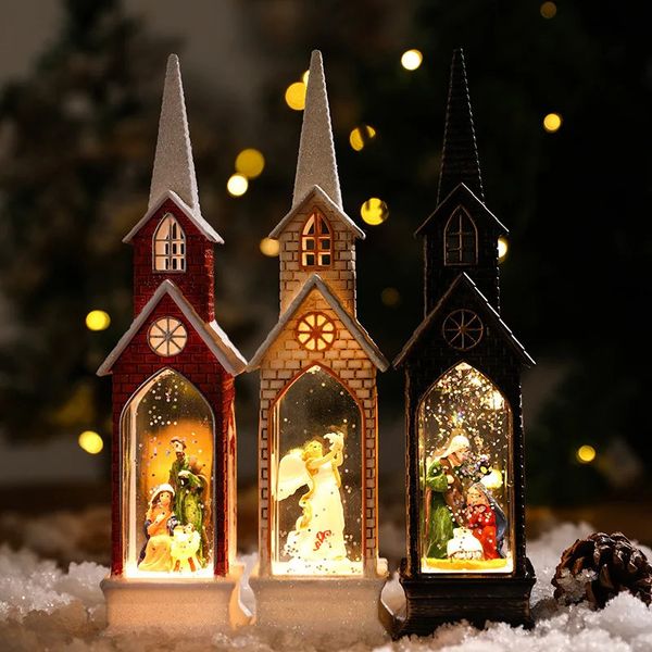 Otros juguetes Navidad LED Luz Simulación Iglesia Casa Cabina luminosa Feliz Navidad Decoraciones para el hogar DIY Adornos de Navidad Regalos para niños 231020