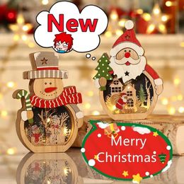 Ander speelgoed Kerstmis LED-licht Houten Kerstman Sneeuwpop Lichtgevend Vrolijk kerstfeest Thuis DHZ Kerstboomversieringen Kindercadeaus Jaar 231020