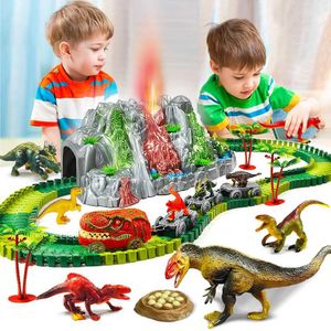 Autres jouets Dinosaur Childrens Toy Mist Jet Volcano et grimpant Train Rail Set pour garçons / filles Home School Party Decoration GiftsL240502