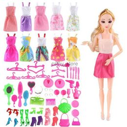 Ander speelgoed Poppenset Toyss Hobby's Pop Poppenset Cadeau voor meisje Roze rok Kleding Speelhuis Speelgoed Schoenen Bril Handtas DressL231114