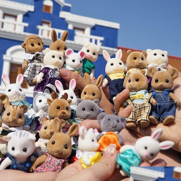 Autres jouets Dollhouse Miniature Meubles 112 Forest Family Bunny School Bus Renne Poupées Simation Accessoires Play House pour fille G Dhrcq