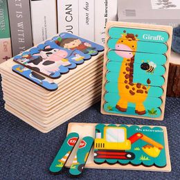 Autres jouets à double face 3d puzzle bébé en bois montessori matériaux éducatifs grands blocs de construction