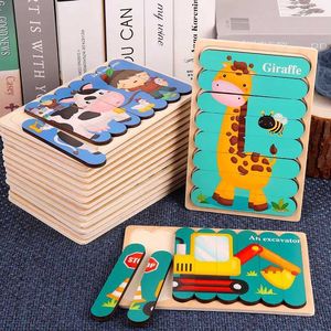 Andere speelgoed dubbelzijdig 3D -puzzel baby gemaakt van houten Montessori Materialen educatieve grote bouwstenen Childrens Learning Toys