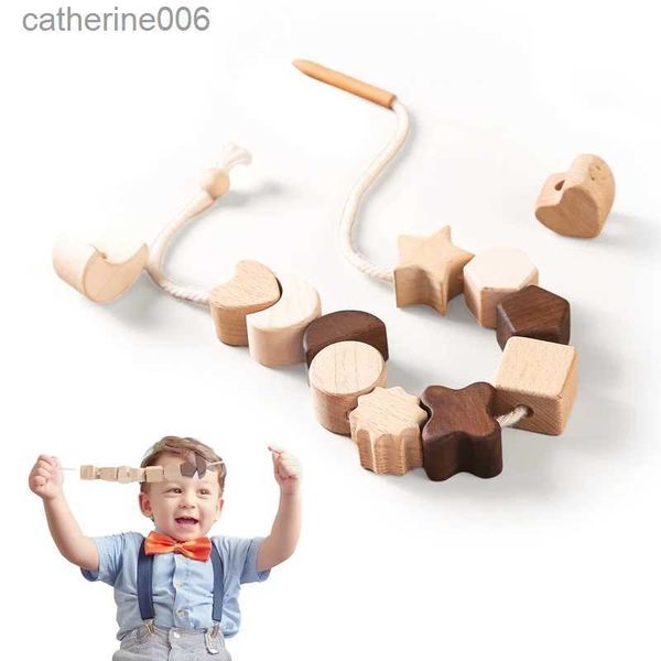 Otros juguetes Juguetes educativos para bebé Estrella de madera y luna Tablero de enhebrado Dedos Entrenamiento flexible Juego Montessori Accesorios para bebés GiftL231024