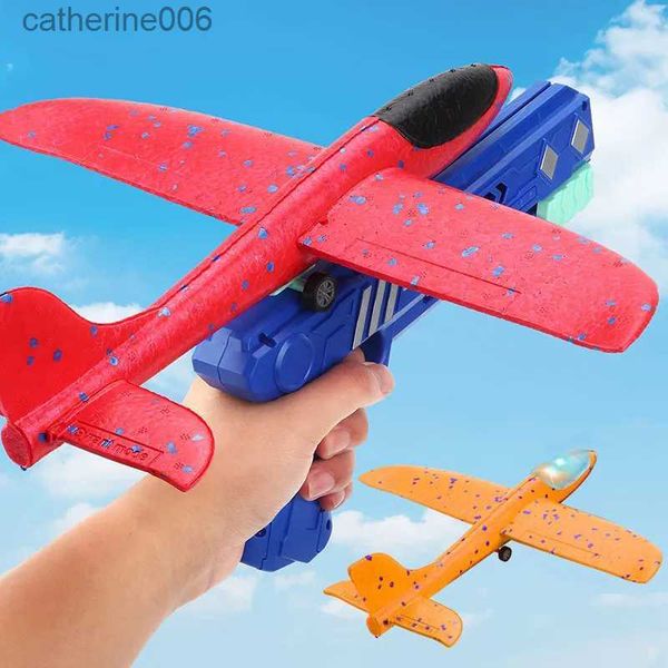 Otros juguetes Avión de espuma 10M Lanzador Catapulta Planeador Avión Pistola Juguete Niños Juego al aire libre Burbuja Modelo Disparo Mosca Rotonda ToysL231024