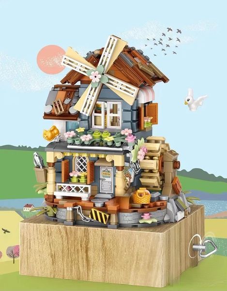 Otros juguetes LOZ 1239 mini bloques niños construcción DIY ladrillos niñas regalo caja de música molino de viento chino casa 230809