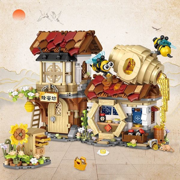 Autres jouets LOZ Creative Mini Street View Bee Shop Building Block DIY Chinois Pliant StreetView Pork Shop Puzzle Jouets pour enfants Cadeau 231116