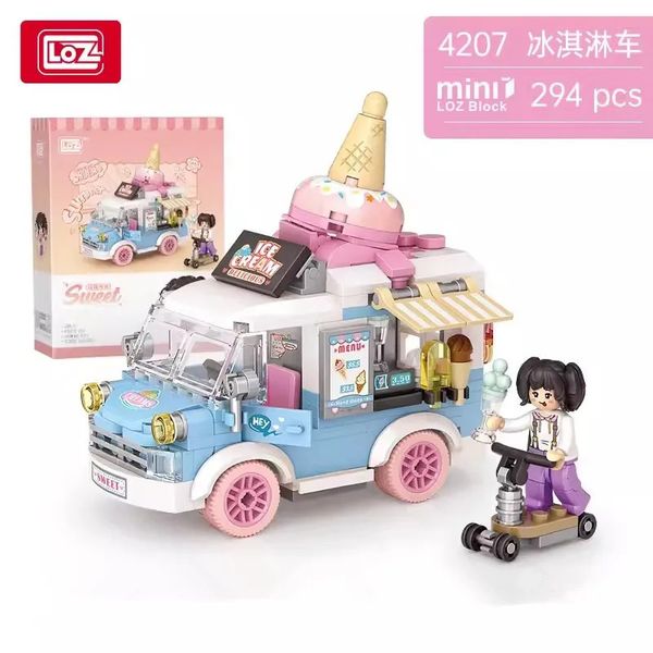 Autres jouets LOZ Mini blocs City Series Street View 294pcs camion alimentaire magasin de glace aux fruits apprentissage assembler des jouets pour enfants 4207 231117
